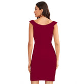 Women's Knitting stretchable Solid Round Neck Sleeveless Dress (Maroon)